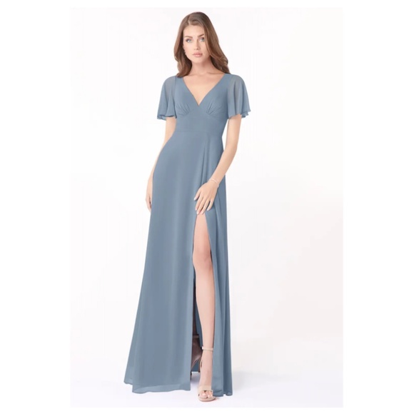 Azazie Dusty Blue Kimber Dress in Chiffon - Size 16 - Picture 1 of 13